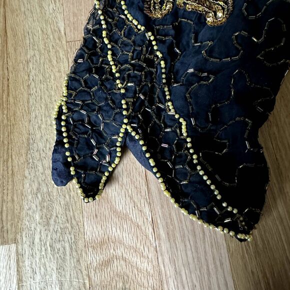VINTAGE GOLD STAR M 70's beaded sequin gauze hollywood quarter sleeve blouse - Picture 3 of 9